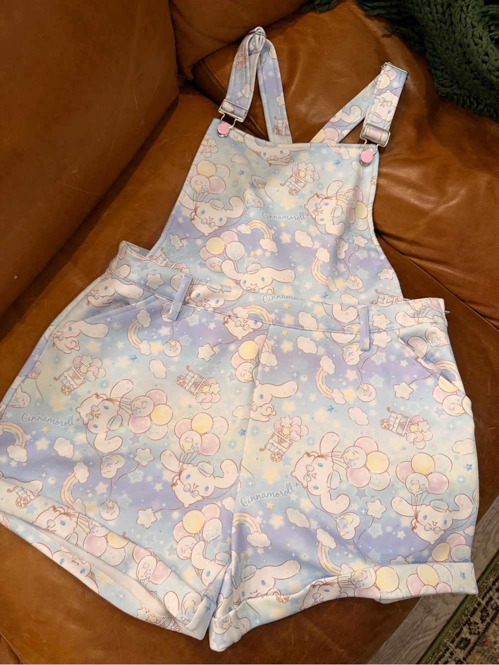 Pastel Blue Cinnamoroll Print Overalls - women’s Shorts